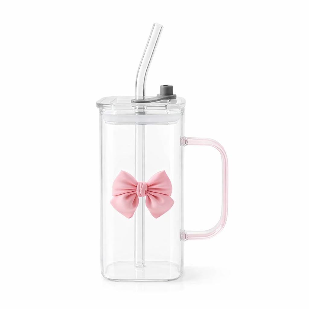 pink bow glass cup