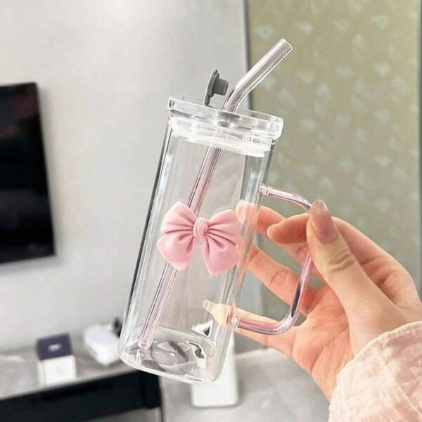 Pink Bow Glass Cup Coquette Aesthetic – Cute Girly Coffee & Juice Glass Tumbler for Gifts & Daily Use
