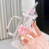 Pink Bow Glass Cup Coquette Aesthetic – Cute Girly Coffee & Juice Glass Tumbler for Gifts & Daily Use