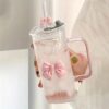 Pink Bow Glass Cup Coquette Aesthetic – Cute Girly Coffee & Juice Glass Tumbler for Gifts & Daily Use