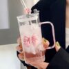 Pink Bow Glass Cup Coquette Aesthetic – Cute Girly Coffee & Juice Glass Tumbler for Gifts & Daily Use