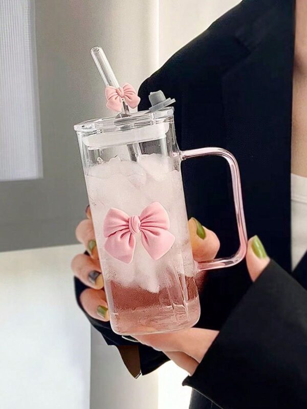Pink Bow Glass Cup Coquette Aesthetic – Cute Girly Coffee & Juice Glass Tumbler for Gifts & Daily Use