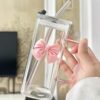 Pink Bow Glass Cup Coquette Aesthetic – Cute Girly Coffee & Juice Glass Tumbler for Gifts & Daily Use