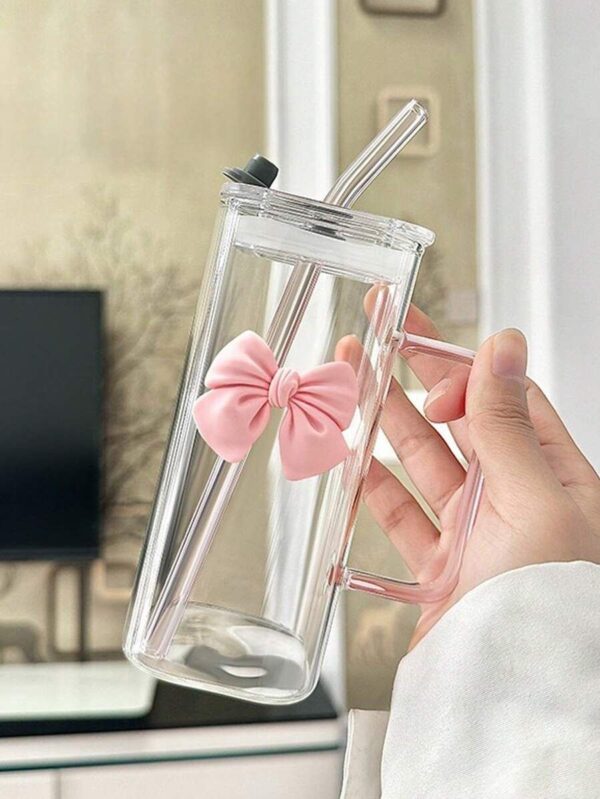 Pink Bow Glass Cup Coquette Aesthetic – Cute Girly Coffee & Juice Glass Tumbler for Gifts & Daily Use