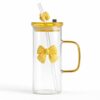 Pink Bow Glass Cup Coquette Aesthetic – Cute Girly Coffee & Juice Glass Tumbler for Gifts & Daily Use