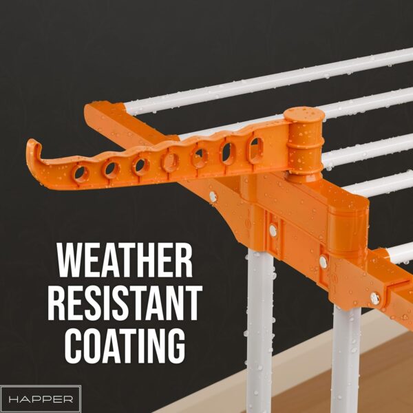 71ZmQAHDzaL._SL1500_ Happer Premium Clothes Stand for Drying with Wheels | Portable | 3 Layer Rack for Balcony | Foldable Wings | 24 Hanger Rods | Anti Rust Steel Metal (Orange | Prince Jumbo)