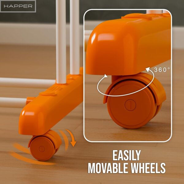 71diCNTDMIL._SL1500_ Happer Premium Clothes Stand for Drying with Wheels | Portable | 3 Layer Rack for Balcony | Foldable Wings | 24 Hanger Rods | Anti Rust Steel Metal (Orange | Prince Jumbo)