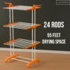 81OTNaV-Z0L._SL1500_ Happer Premium Clothes Stand for Drying with Wheels | Portable | 3 Layer Rack for Balcony | Foldable Wings | 24 Hanger Rods | Anti Rust Steel Metal (Orange | Prince Jumbo)
